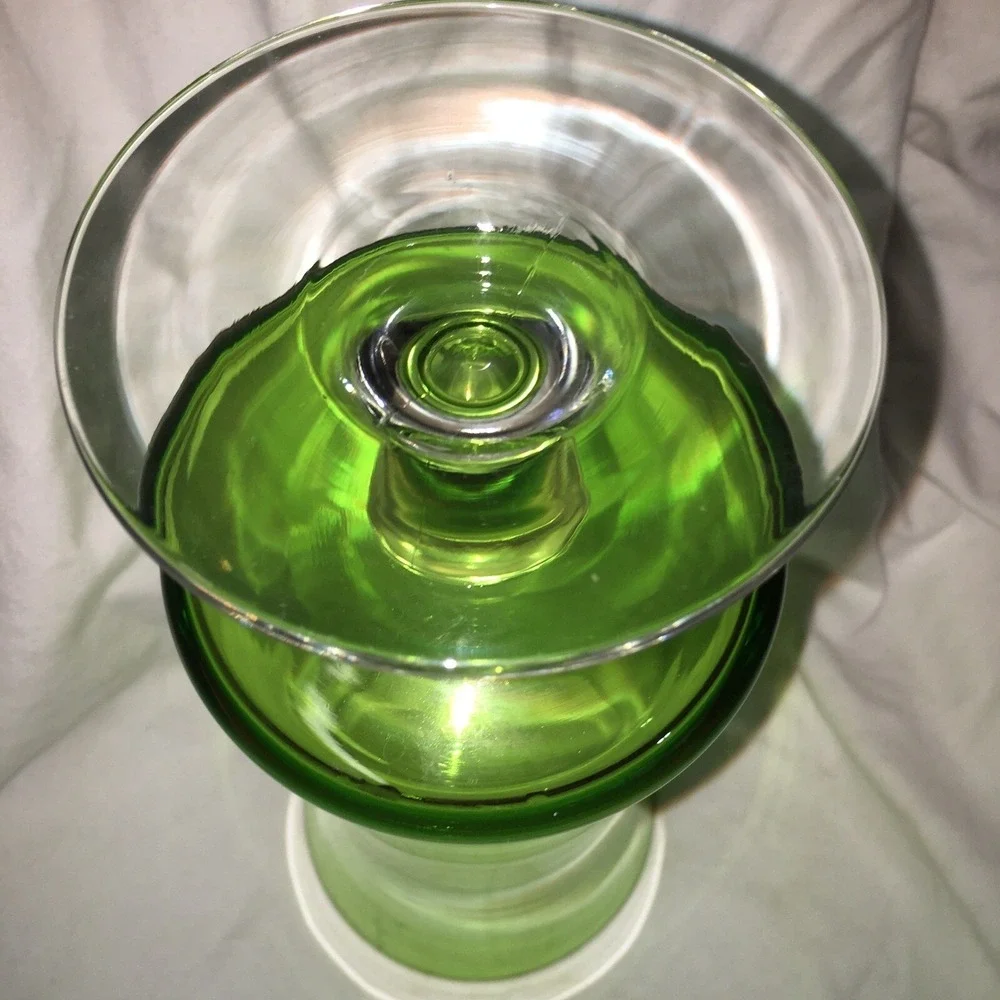 Vintage Green and Clear Glass Pedestal Vase